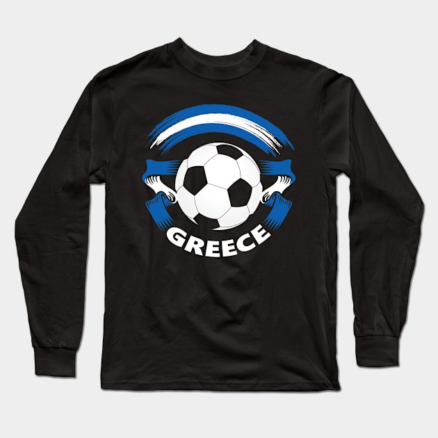 Greece Soccer Fan Shirt with Greek Flag and Football Long Sleeve T-Shirt by Family Heritage Gifts